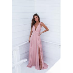 Vestido de Festa Longo Rosé com Fenda Madrinha e Convidada Vestido de Festa Longo Rosé com Fenda Madrinha e Convidada