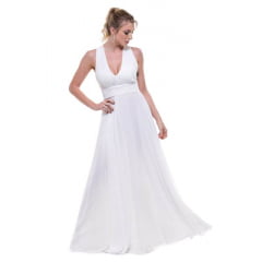Vestido Casamento Civil e Festas Costa Cruzada Branco Vestido Casamento Civil e Festas Costa Cruzada Branco