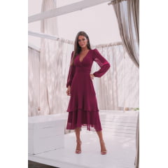 Vestido Midi fúcsia Manga Longa Vestido Midi fúcsia Manga Longa