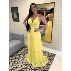Vestido de Festa Longo Amarelo Saia Plissada Vestido de Festa Longo Amarelo Saia Plissada