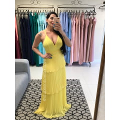 Vestido de Festa Longo Amarelo Saia Plissada Vestido de Festa Longo Amarelo Saia Plissada