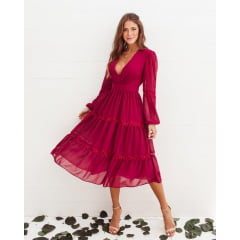 Vestido Midi Manga Longa Marsala Vestido Midi Manga Longa Marsala