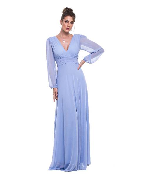 vestido azul serenity manga longa